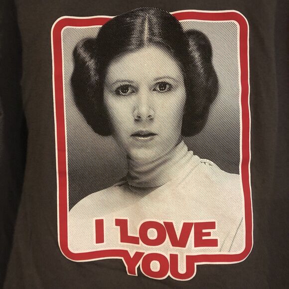 Star Wars Princess Leia "I Love You" Medium T-Shirt SS Gray Hanes Disney - Picture 2 of 6